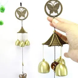 PSEUDO Metal BUTTERFLY design Wind Chimes with 3 Bells, 3 bells of 1 steps Home Balcony Garden Positive Energy, Home Decor Hanging Gifts for Loved Ones Jingle Good Sound 20 Inch Long Brass Windchime (20 inch, Gold) Brass Windchime-image-8