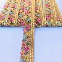 bdrmkh Light Multicolor & Golden Shiny Zari Lace (Length-9mts Width-2cm) (Pack of 1) image 3
