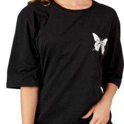 Women Graphic Print Round Neck Pure Cotton Black T-Shirt-image-82