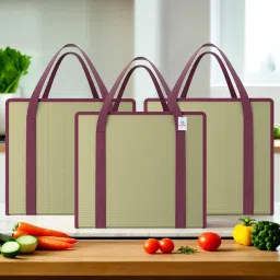 Pack of 3 Waterproof Grocery Bag For Daily Use with Handle | Small | Brown Pack of 3 Grocery Bags-image-28