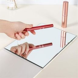 KRESHU Portable Folding Travel Make-up Mirror PU-Leather Table Top Cosmetics Mirrors Adjustable HD Mirror Vanity Rectangular Handheld Makeup, Shaving, Desktop Mirrors (8Inch, Off White) image 3