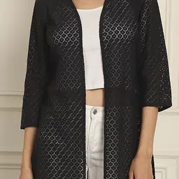 Dressitude Self Design Longline Cotton Open Front Shrug image 5