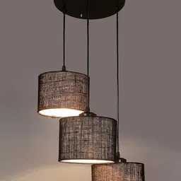 Devansh Black Jute Round Drum Cluster Hanging Lamp image 5