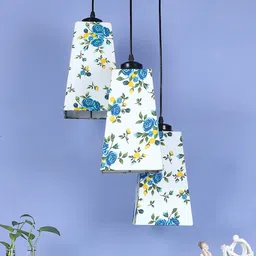 Devansh White Set Of 3 Cotton Pyramid Drum Cluster Hanging Lamp image 5