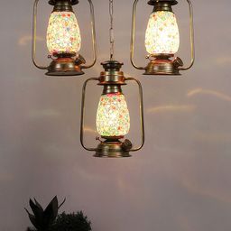 Devansh White & Red Textured Antique Quintuple Lantern Hanging Lamp image 2