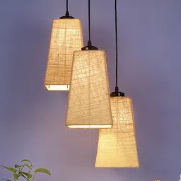 Devansh Beige Set Of 3 Jute Pyramid Cluster Hanging Lamp image 4