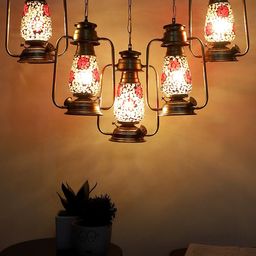 Devansh Gold-Toned & Red Cluster Glass Lantern Hanging Lamps image 3