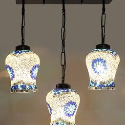 Devansh White & Blue Textured Cluster Mosaic Hanging Lamp image 4