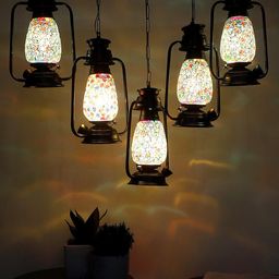 Devansh Black & White Textured Quintuple Lantern Hanging Lamp image 2
