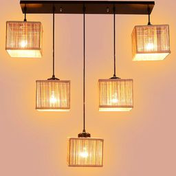 Devansh Beige & Black Bamboo Quintuple Hanging lamp image 4