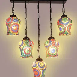 Devansh White & Red Mosaic Design Glass Ceiling Lamp image 4