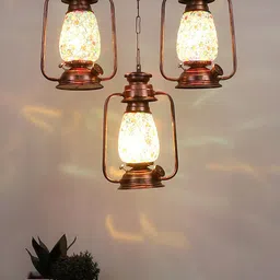 Devansh White & Yellow Cluster Mosaic Design Lantern Glass Ceiling Lamp image 4
