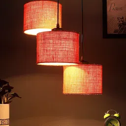 Devansh Orange Jute Round Drum Cluster Hanging Lamp image 4