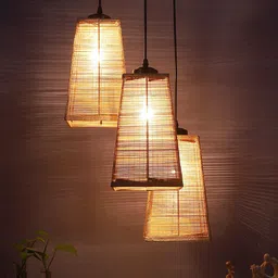 Devansh Beige Set Of 3 Pyramid Bamboo Cluster Hanging Lamp image 3