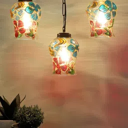 Devansh Transparent & Red Printed Cluster Mosaic Glass Hanging Lamp image 2