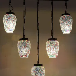 Devansh White & Red Mosaic Design Glass Ceiling Lamp image 3