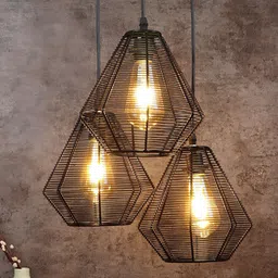 MFD HOME FURNISHING Black & Beige Textured Ceiling Lamp With 3 Shade Light image 3