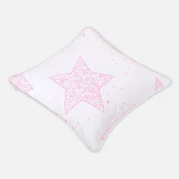 SWAYAM White & Pink Set of 2 Abstract Square Cushion Covers image 5