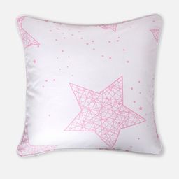 SWAYAM Set of 2 White & Pink Geometric Printed Square Cushion Covers image 2