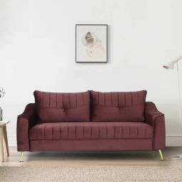 casacraft from pepperfry Leona Velvet 3 Seater Sofa in Wine Red Colour-picture-18