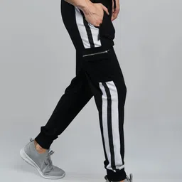 Maniac Men Black & White Striped Cotton Slim Fit Jogger-15