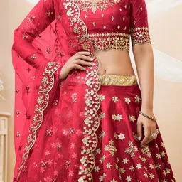 FABPIXEL Embroidered Sequinned Semi-Stitched Lehenga & Unstitched Blouse With Dupatta image 5