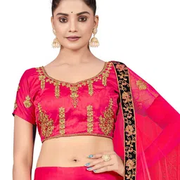 MANVAA Embroidered Beads and Stones Semi-Stitched Lehenga & Unstitched Blouse With Dupatta image 3
