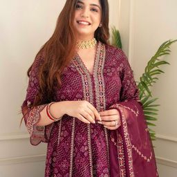 KALINI Ethnic Motif Printed Embroidered Panelled A-Line Kurta with Trousers & Dupatta image 2
