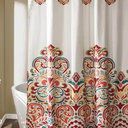 homewards White & Red Floral Printed Shower Curtains With Hooks image 4