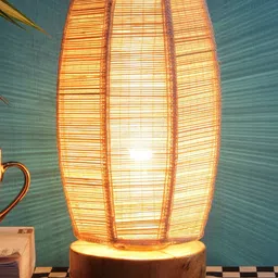 Devansh Beige Self Design Traditional Column Lamp with Shade image 3