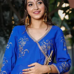Indi INSIDE Floral Block Printed Angrakha Gotta Patti Kurta with Trousers & With Dupatta image 4