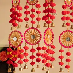 BS AMOR Set Of 4 Red & Gold-Toned Self-Design Hanging Toran image 3