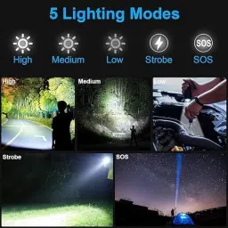 Clefairy Torch Light Rechargeable Flashlight, High Power 1200 Lumens with Zoom, 5 Modes 6 lx Camera LED Light image 4