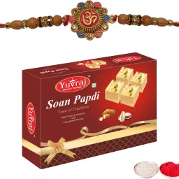Swastik Desingner rakhi for Bhaiya with Mithai Patisa 200 gm pack Nylon Gift Box-image-67