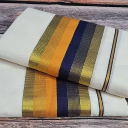 jagasree collections Kerala Kasavu 4 inch Single Set mundu with kunjam Women Dhoti-image-83