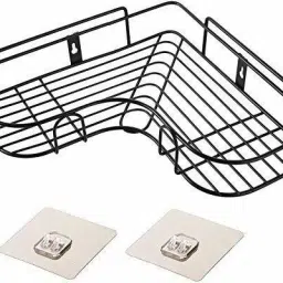 Multipurpose Self Adhesive Wall-Mounted Corner Storage Rack Bathroom Shelf Organizer Kitchen Basket Cosmetic Hanging Shower Caddy Rack Stainless Steel Wall Shelf (Number of Shelves - 1) Stainless Steel Wall Shelf-9