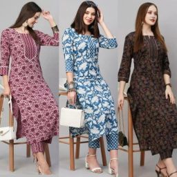 Women Cotton Blend Kurti Pant Set-image-27