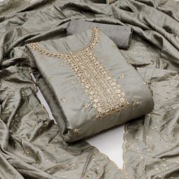 Unstitched Art Silk Salwar Suit Material Embroidered-image-56