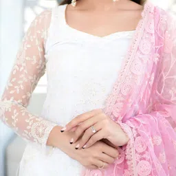 Label Shaurya Sanadhya Women White Ethnic Motifs Embroidered Regular Thread Work Kurta with Palazzos & With image 2