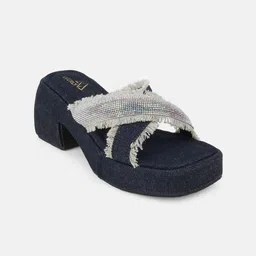 EVERLY Textured Embellished Open Toe Block Heels image 2