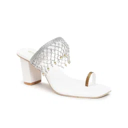 Anouk White Embellished Open Toe Block Heels image 2