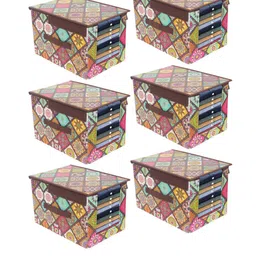 prettykrafts Set Of 6 Brown & Green Printed Foldable Shirt Stacker Wardrobe Organizers-5