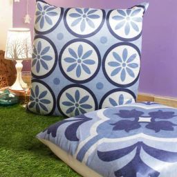 romee Blue Velvet Floral 24x24 inches Cushion Cover (2Pc)-picture-26