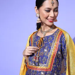 KAVINDI Floral Printed Regular Gotta Patti Kurta with Skirt & Dupatta image 4
