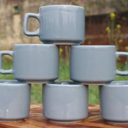 Pack of 6 Ceramic Tea Hotel Plain Grey Cup Round Shape Cups Tea/Coffee Cups Beautiful 130ML-picture-6
