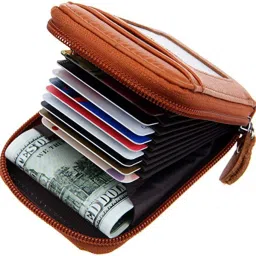 RFID Protected Orange Leather Zip Case Debit/Credit/ATM For Men & Women Slot 10 Card Holder-12
