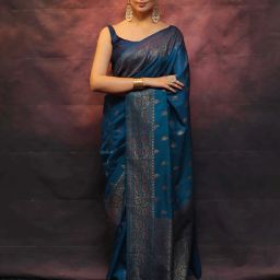 Woven, Embellished Banarasi Silk Blend, Jacquard Saree-image-88