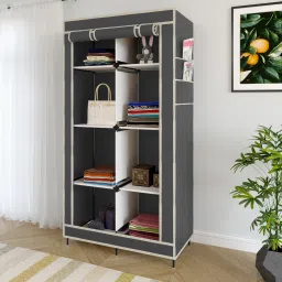 Portable Almirah Foldable closet for Clothes 8 Shelves , 1 Side Pocket (7800-2) PP Collapsible Wardrobe-image-3