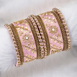 Peora Women Set of 10 Pink Designer Silk Thread Matching Bridal Wedding Bangles-13