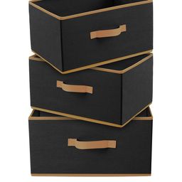 Kuber Industries Set Of 3 Black Solid Multipurposes Rectangular Foldable Storage Box-7